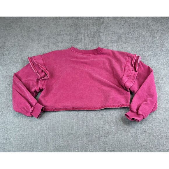 Avec Les Filles Sweater Womens (M) Pink Crop Ruffle Sleeve French Terry Pullover - Picture 3 of 7
